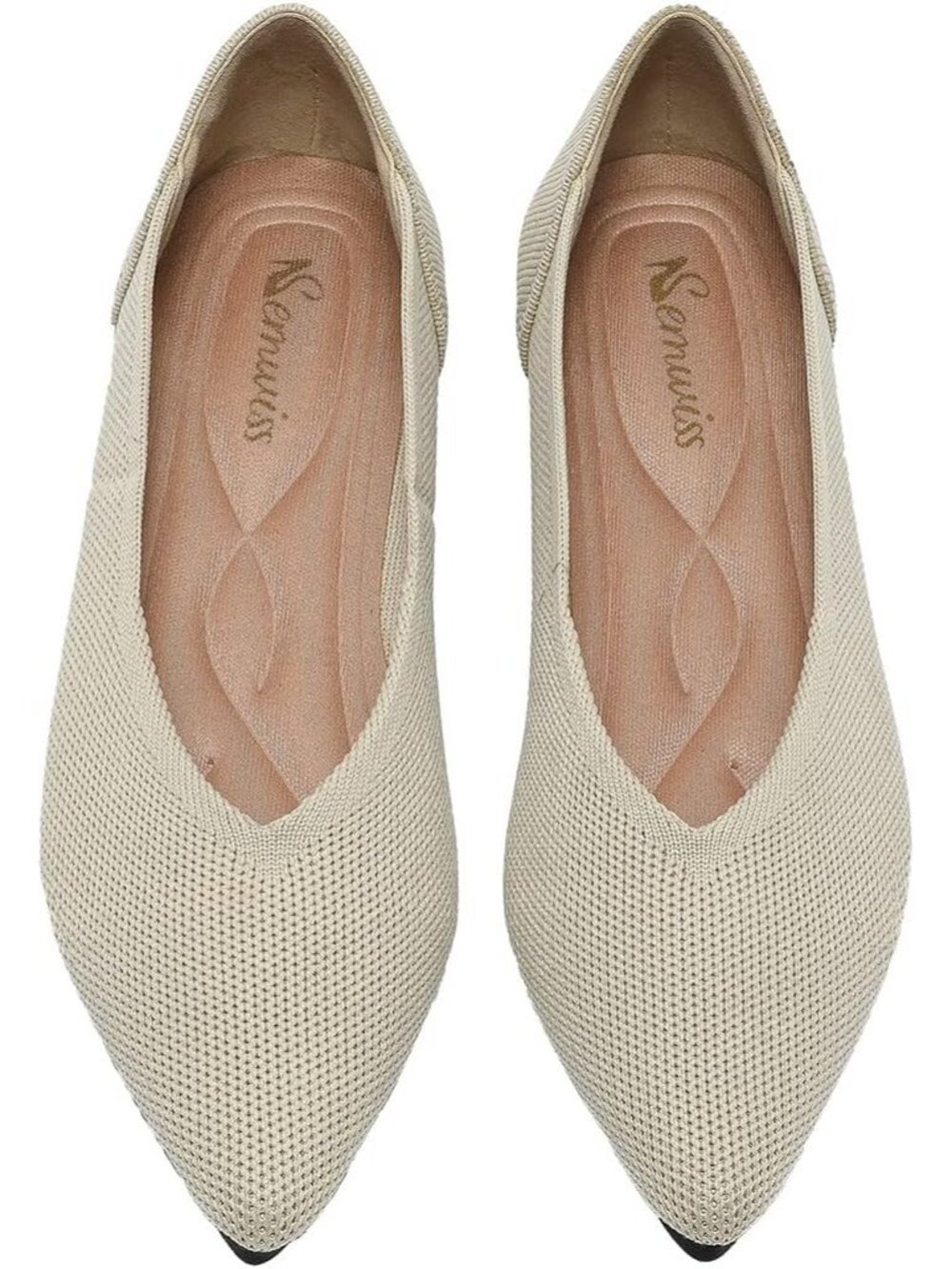Women's Beige Mesh Ballet Flats Comfortable Casual Pointed Toe Shoes